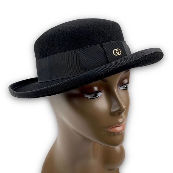 RARE 1970's GUCCI black wool felt bowler hat with classic GG logo - Picture 4 of 16